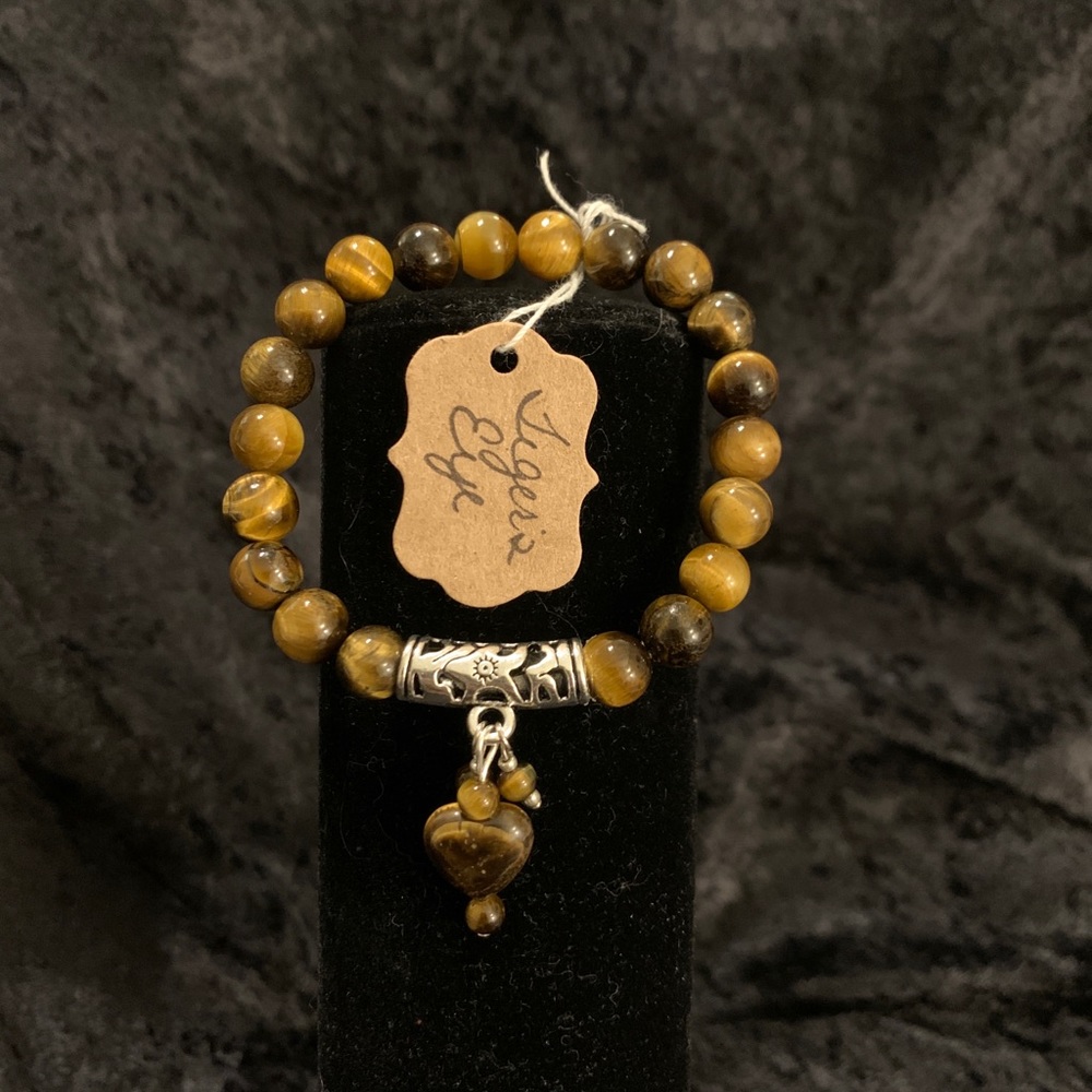 Tigers Eye Bracelet with Tigers Eye heart charm bracelet